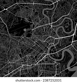 Map of Ho Chi Minh city. Urban black and white poster. Road map image with metropolitan city vertical area view.