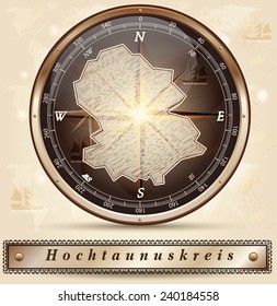 Map of Hochtaunuskreis with borders in bronze