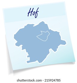 Map of Hof as sticky note in blue
