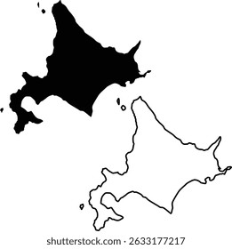 Map of Hokkaido Japan Silhouette Flat Design and Outline Design