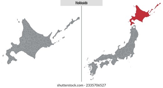 Karte der japanischen Präfektur Hokkaido und Lage auf der japanischen Karte