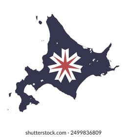 Map of Hokkaido prefecture with its official flag isolated on white background. Vector illustration