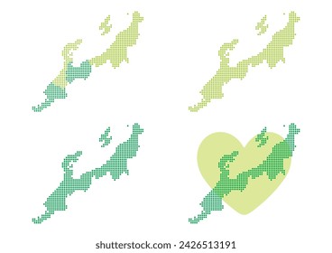 Map of Hokuriku region composed of square dots with rounded corners.