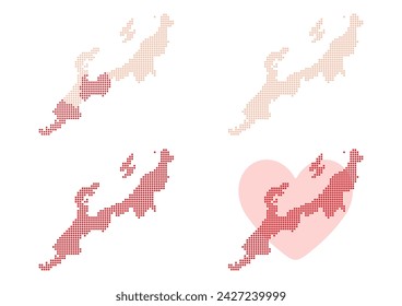 Karte der Region Hokuriku mit quadratischen Punkten mit abgerundeten Ecken.