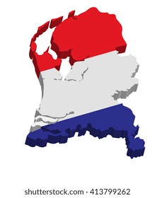 A map of Holland 3D with flag on white background
