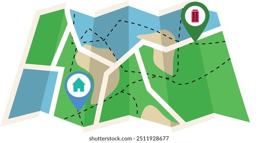 Map with Home to Office, GPS navigation two point, Map, Navigation in map, office to Home map, GPS Location direction, two different Location, Pin point location