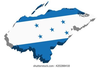 A map of Honduras 3D with flag on white background