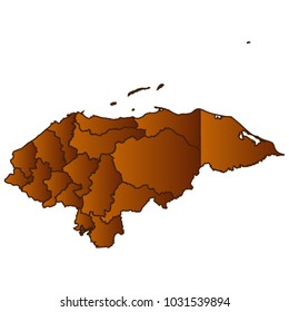 Map of Honduras - Map of the city and each border separately. Brown Gold eps Vector Illustration 10