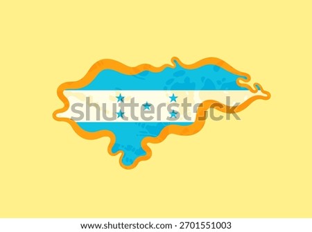 Map of Honduras colored with the flag and marked with a golden line in grunge vintage style.