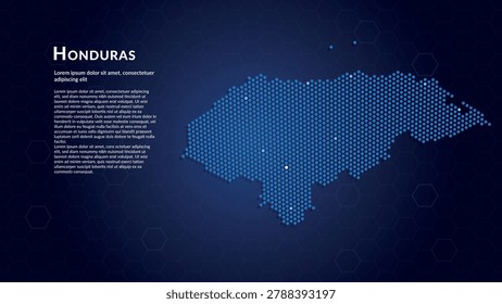 Map of Honduras. Digital dot map highlighting the country's most important cities. Created using a precise pattern of small dots that form the recognizable silhouette of the country. Technology themed digital projects