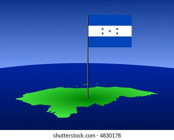 map of Honduras and Honduran flag on pole illustration