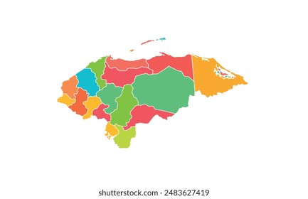 Map of Honduras isolated modern colorful style. for website layouts, background, education, precise, customizable, Travel worldwide, map silhouette backdrop, earth geography, political, reports. 