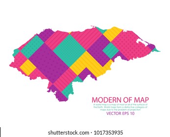Map of Honduras - Modern Geometric dots and lines background, colorful carving art - blue, yellow and violet. Vector illustration eps 10.