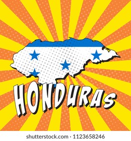 map of honduras with national flag in retro comic style