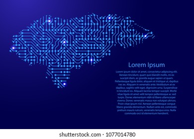 Map Honduras from printed board, chip and radio component with blue star space on the contour for banner, poster, greeting card, of vector illustration.