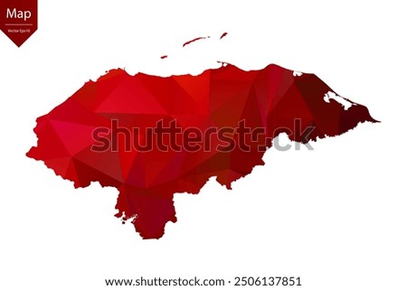Map of Honduras - Red Geometric Rumpled Triangular , Polygonal Design. Vector illustration eps 10.
