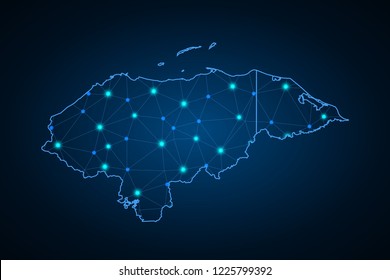 Map of Honduras. Wire frame 3D mesh polygonal network line, design sphere, dot and structure. communications map of Honduras. Vector Illustration EPS10.