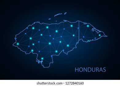 Map of Honduras. Wire frame 3D mesh polygonal network line, design sphere, dot and structure. communications map of Honduras. Vector Illustration EPS10. - Vector