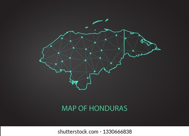 Map of Honduras. Wire frame 3D mesh polygonal network line, design sphere, dot and structure. communications map of Honduras. Vector Illustration EPS10. - Vector