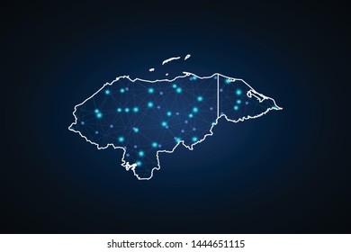 Map of Honduras. Wire frame 3D mesh polygonal network line, design sphere, dot and structure. communications map of Honduras. Vector Illustration EPS10.