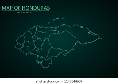 Map of Honduras,Green map on dark background of map of Honduras symbol for your web site design map. Vector illustration eps 10.