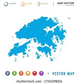 Map of Hong Kong blue and set pin icon.