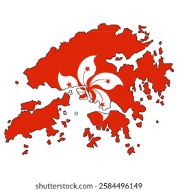 Map of Hong Kong with flag colors in it.