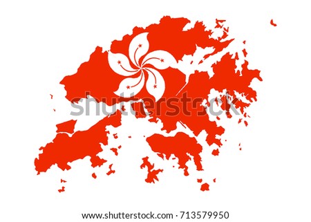 Map of Hong Kong with Flag. Hand Painted with Brush. Vector Illustration.