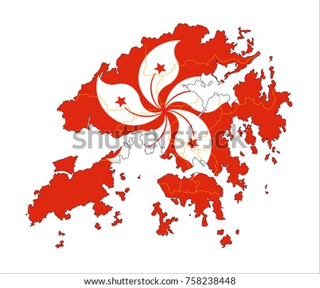 Map Of Hong Kong With Flag Isolated On White Background.