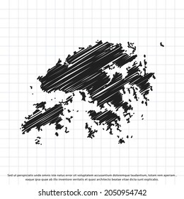 Map of Hong Kong freehand drawing on a sheet of exercise book. Vector illustration.
