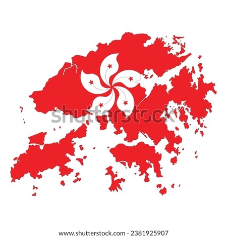 Map of Hong Kong with Hong Kong national flag