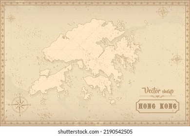 Map of Hong Kong in the old style, brown graphics in retro fantasy style