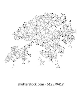 Map of Hong Kong from polygonal black lines and dots of vector illustration