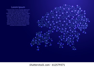 Map of Hong Kong from polygonal blue lines and glowing stars vector illustration