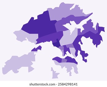 Map of Hong Kong with regions. A simple country border map with regional divisions. Features a deep purple color palette and a flat design. Vector illustration.