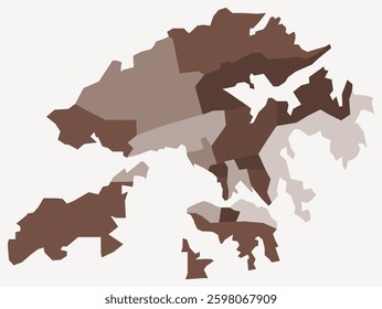 Map of Hong Kong with regions. A simple country border map with regional divisions. Brown color palette. Plain Hong Kong shape with administrative division. Vector illustration.