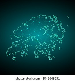 Map of hong Kong. Wire frame 3D mesh polygonal network line, design sphere, dot and structure. communications map of hong Kong. Vector Illustration EPS10.