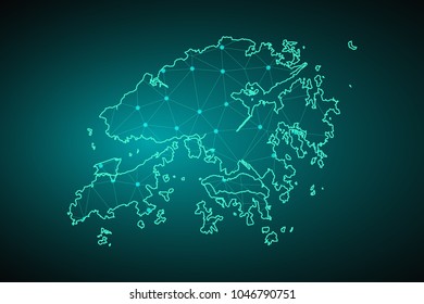 Map of hong Kong. Wire frame 3D mesh polygonal network line, design sphere, dot and structure. communications map of hong Kong. Vector Illustration EPS10.