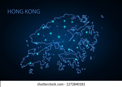 Map of hong Kong. Wire frame 3D mesh polygonal network line, design sphere, dot and structure. communications map of hong Kong. Vector Illustration EPS10. - Vector