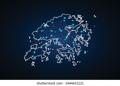 Map of hong Kong. Wire frame 3D mesh polygonal network line, design sphere, dot and structure. communications map of hong Kong. Vector Illustration EPS10.