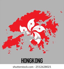 map of Hongkong with flag, vector illustration