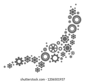 Map of Honshu Island created with gray wheel symbols. Vector abstract mosaic of map of Honshu Island with mechanics symbols. Engineering flat design for repair purposes.