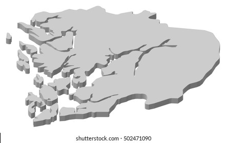 Map - Hordaland (Norway) - 3D-Illustration