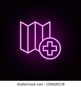 Map hospital neon icon. Elements of medical set. Simple icon for websites, web design, mobile app, info graphics