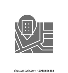 Map with hotel pin mark grey icon.