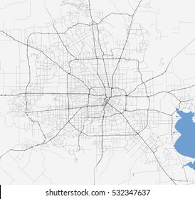 Map Houston City. Texas Roads