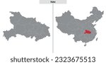 map of Hubei province of China and location on Chinese map