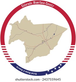 Map of Huerfano County in Colorado, USA arranged in a circle.