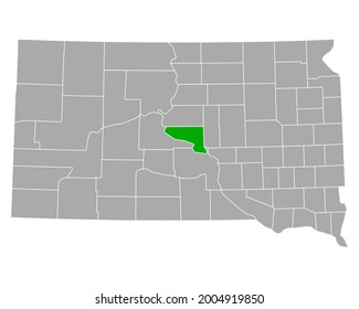 Map of Hughes in South Dakota on white