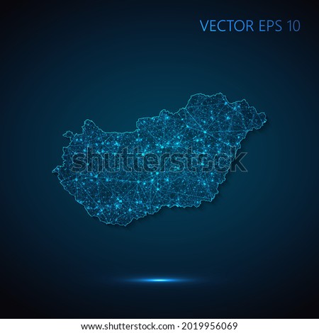 Map of Hungary abstract illustration of global social communication, polygonal map with connecting dots and lines. Vector illustration eps 10.